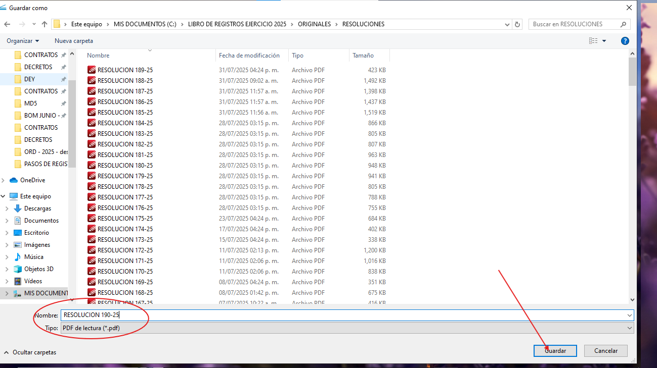 Guardar archivo en la carpeta de resoluciones